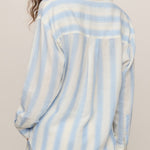 Perfect Striped Linen Button Up in Skyline - back