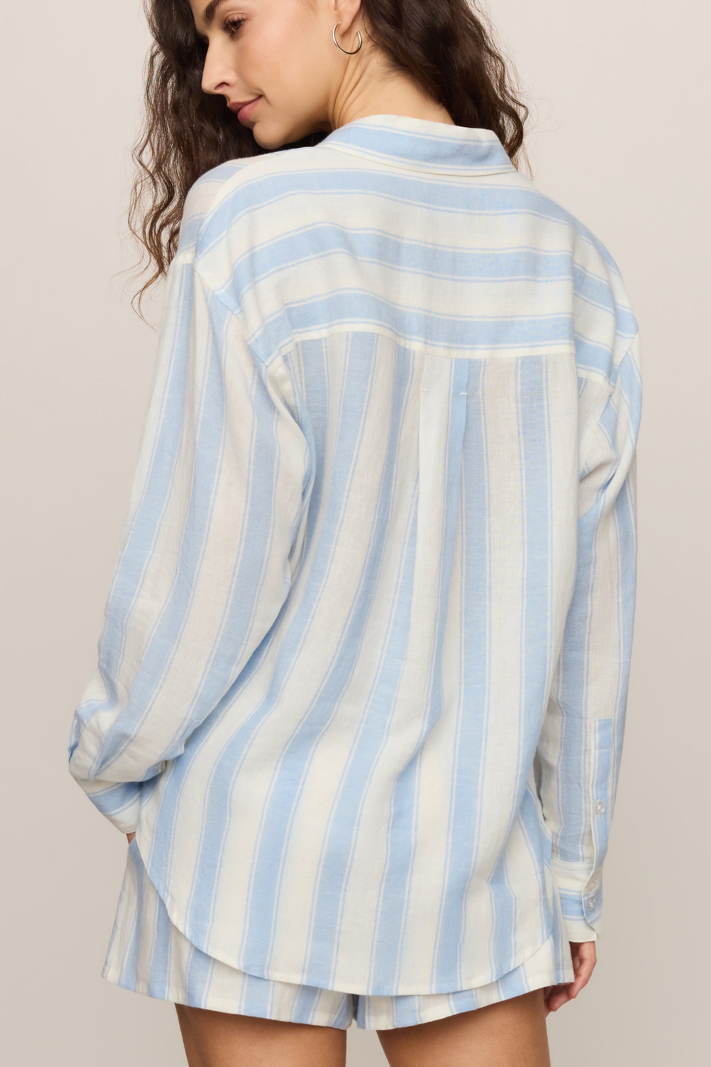 Perfect Striped Linen Button Up in Skyline - back