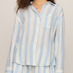 Perfect Striped Linen Button Up in Skyline - front