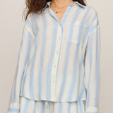 Perfect Striped Linen Button Up in Skyline - front