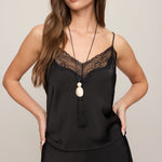 Kori Lace Trim Cami in Black, strap detail