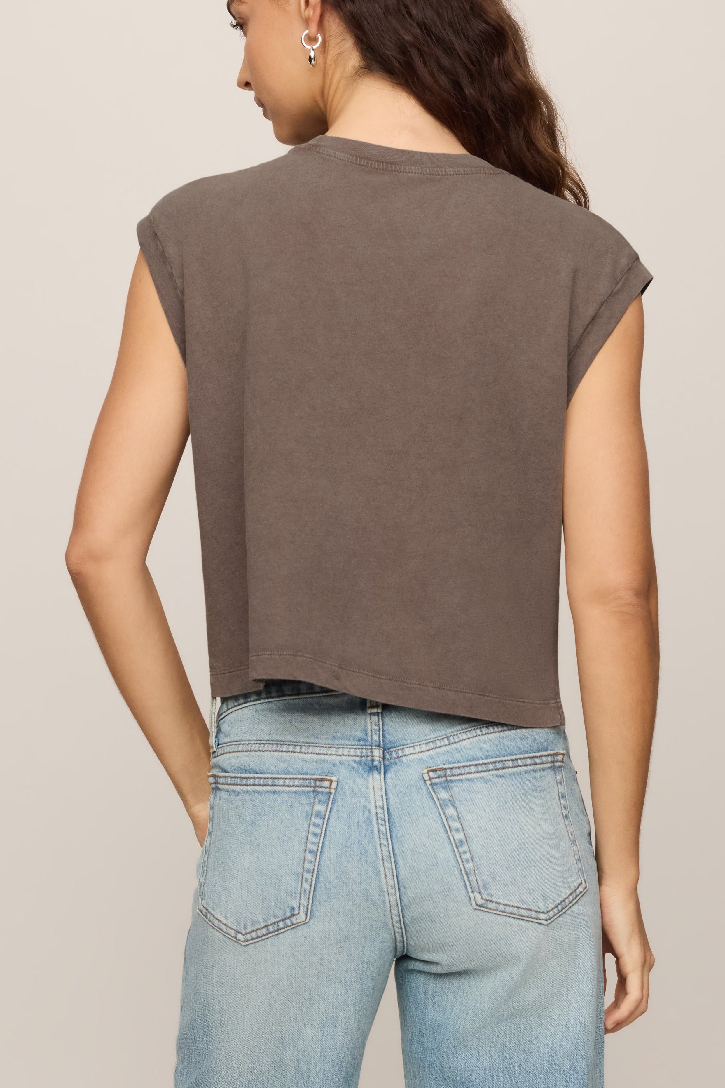 Flex Cropped Muscle Tee in Pebble Coast - back