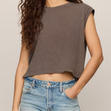 Flex Cropped Muscle Tee in Pebble Coast - front
