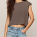 Flex Cropped Muscle Tee in Pebble Coast - front