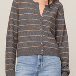 Z Supply Medina Cozy Stripe Cardigan in Charcoal Heather - front