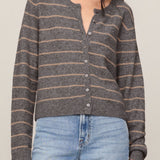 Z Supply Medina Cozy Stripe Cardigan in Charcoal Heather - front