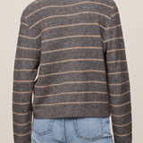 Z Supply Medina Cozy Stripe Cardigan in Charcoal Heather - back