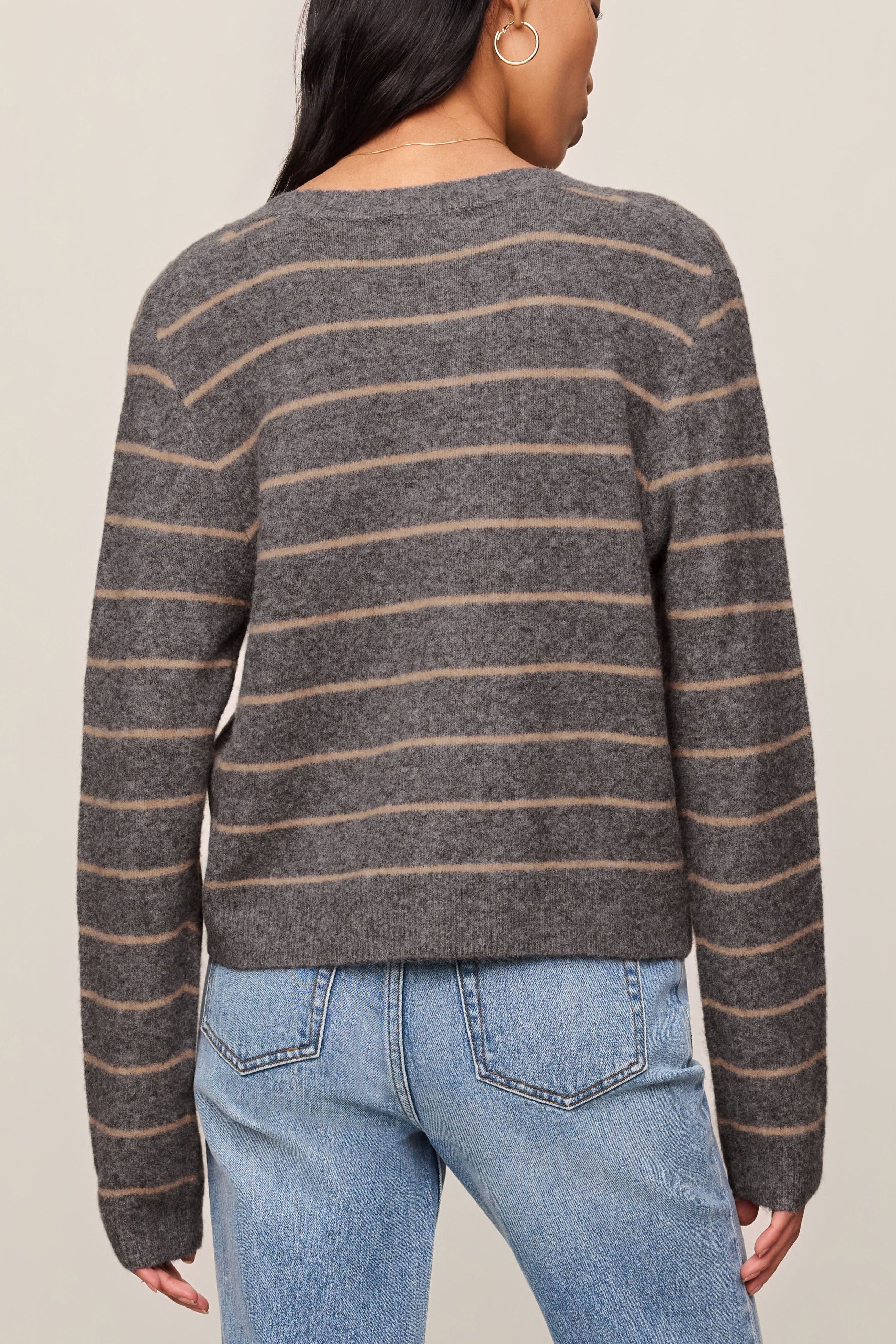 Z Supply Medina Cozy Stripe Cardigan in Charcoal Heather - back