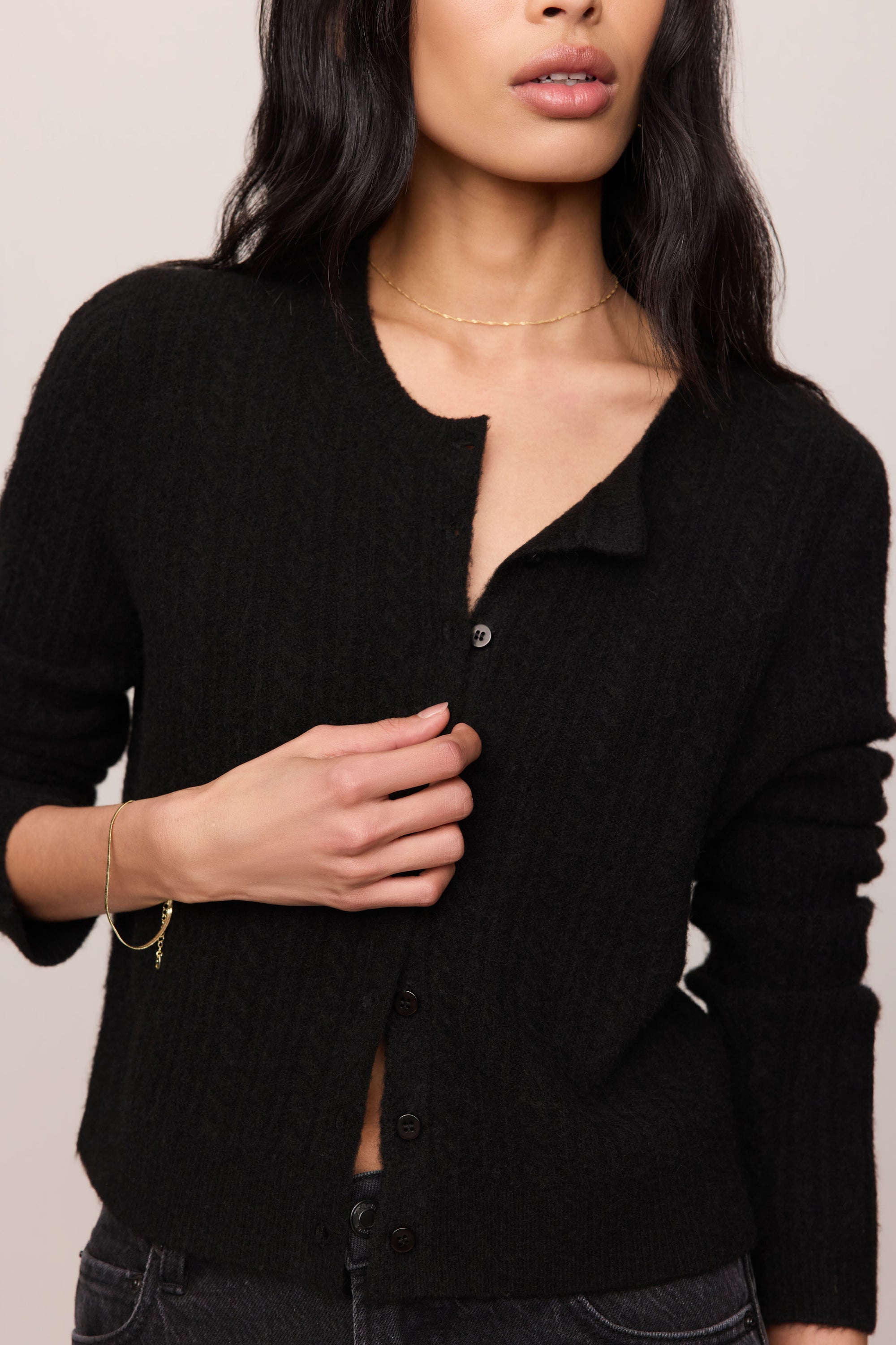 Medina Cable Cardigan in Black, detail
