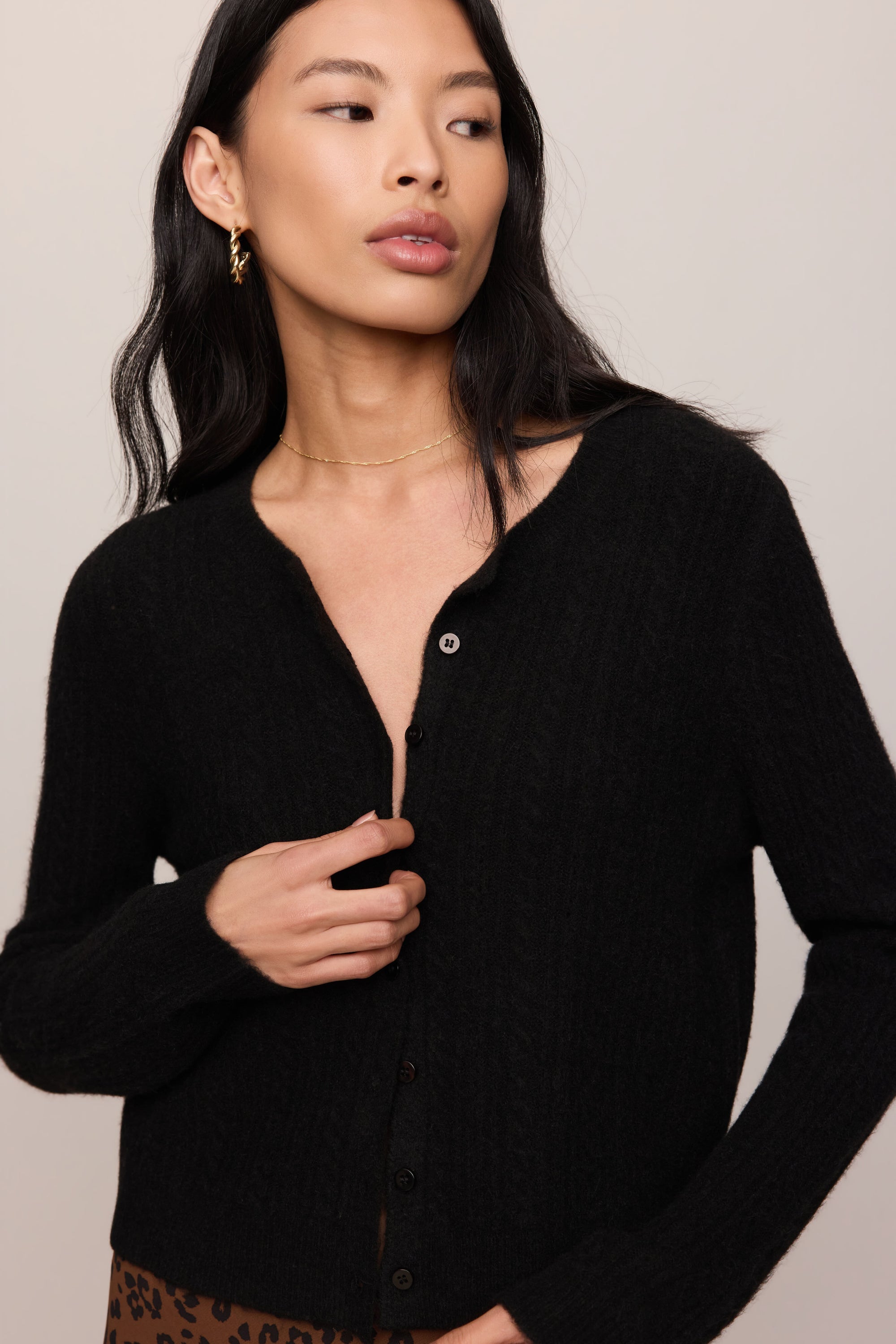 Medina Cable Cardigan in Black, knit detail