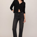 Medina Cable Cardigan in Black, front and back