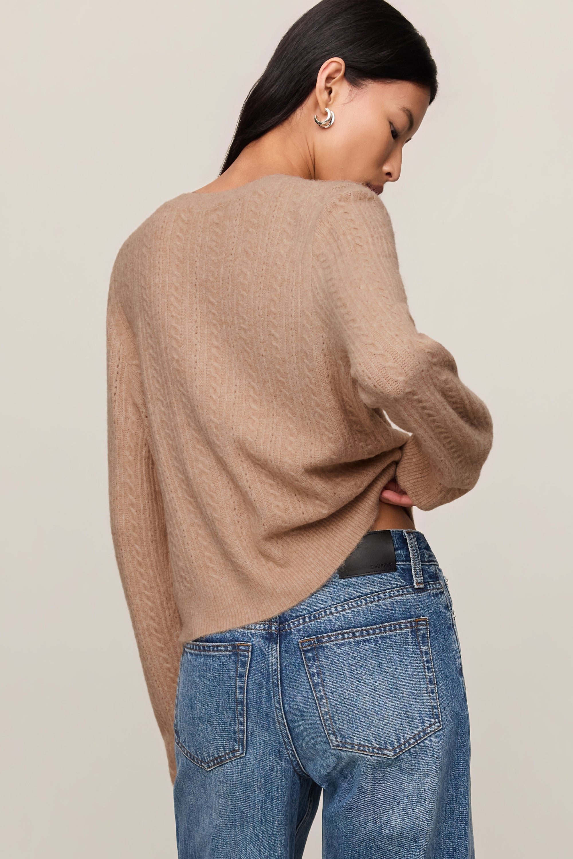 Medina Cable Cardigan in Macaroon, back