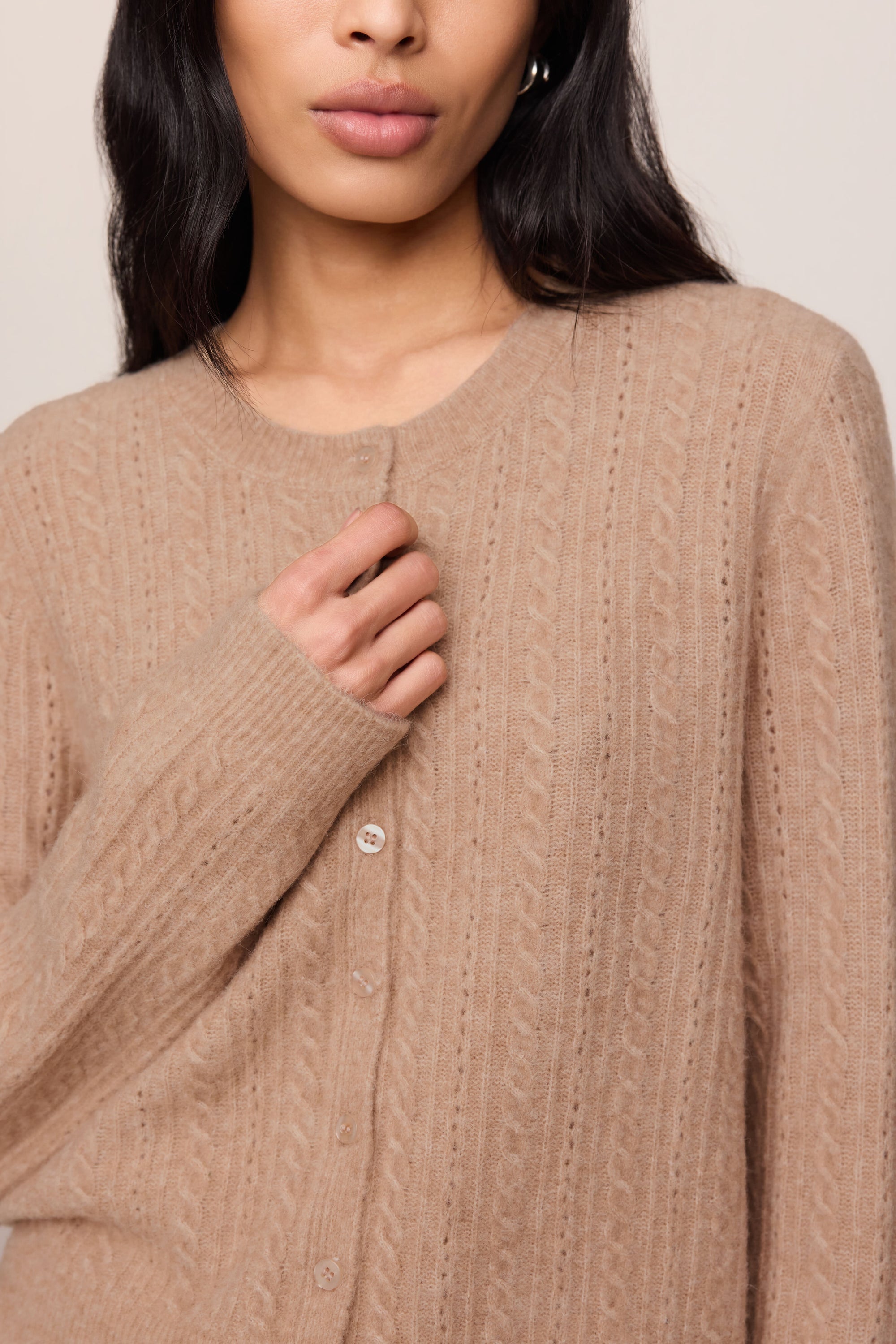 Medina Cable Cardigan in Macaroon, detail