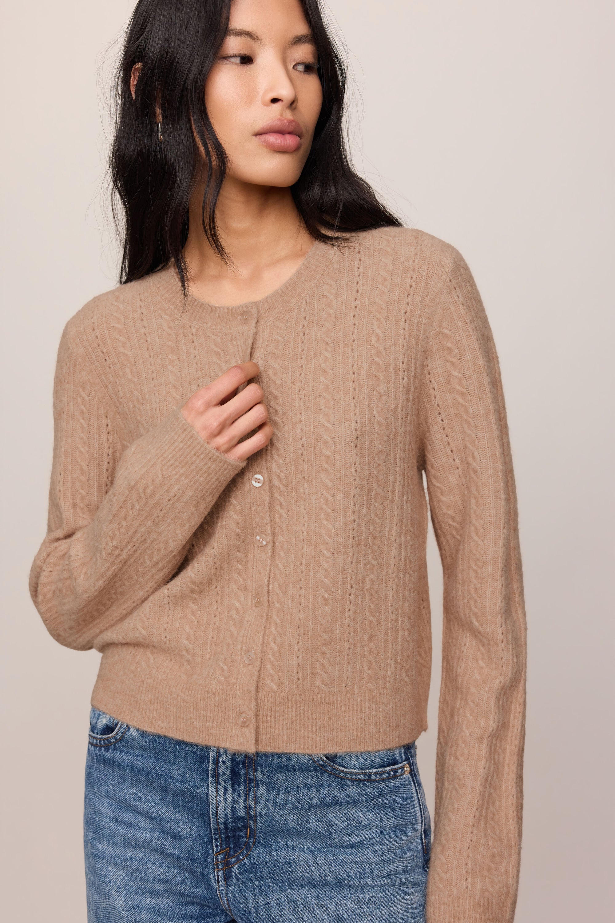Medina Cable Cardigan in Macaroon, knit detail