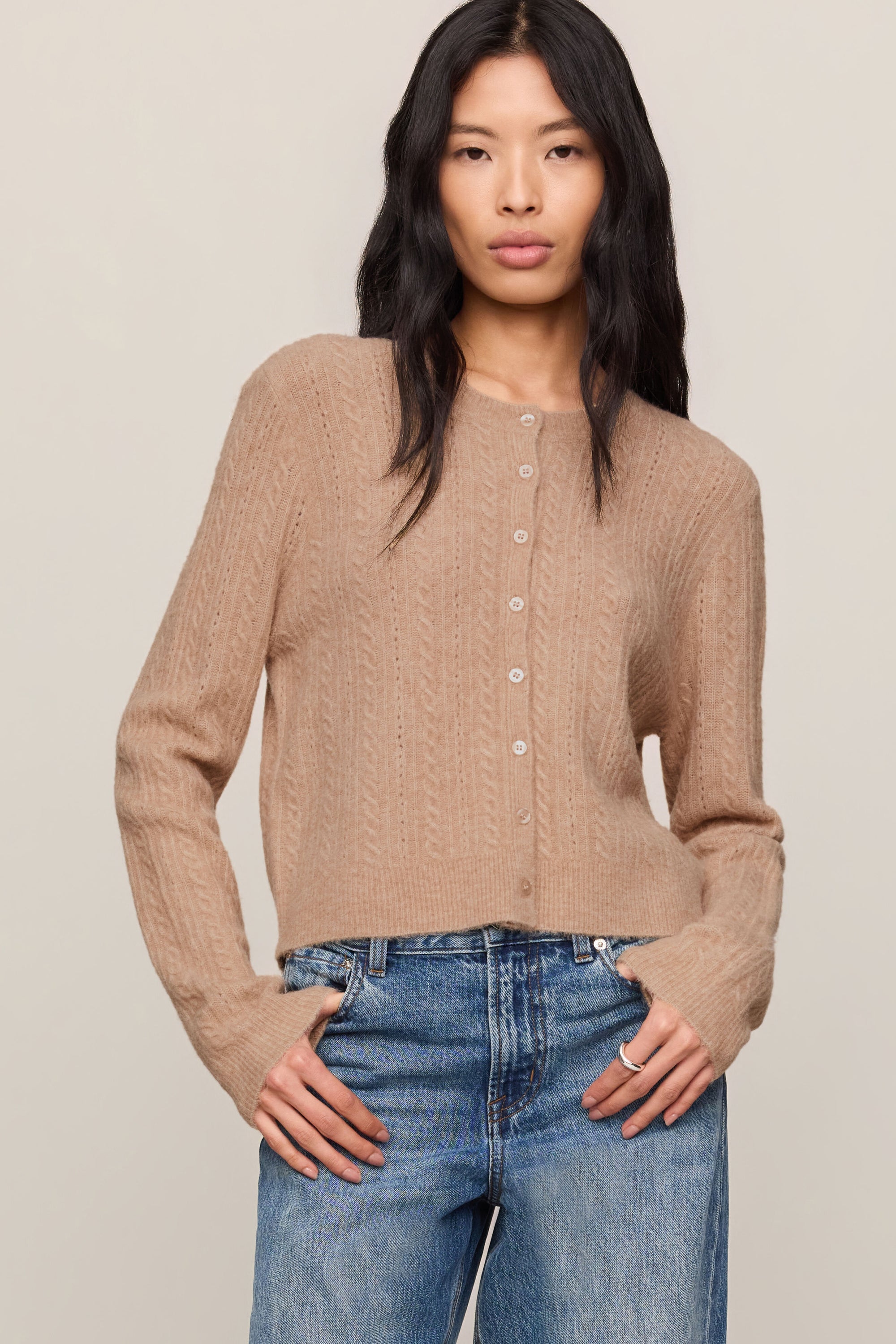 Medina Cable Cardigan in Macaroon, front