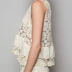 Pol - Womens - Tops - Tanks - Round Neck Ruffle Eyelet Crochet Top - MTT Collective