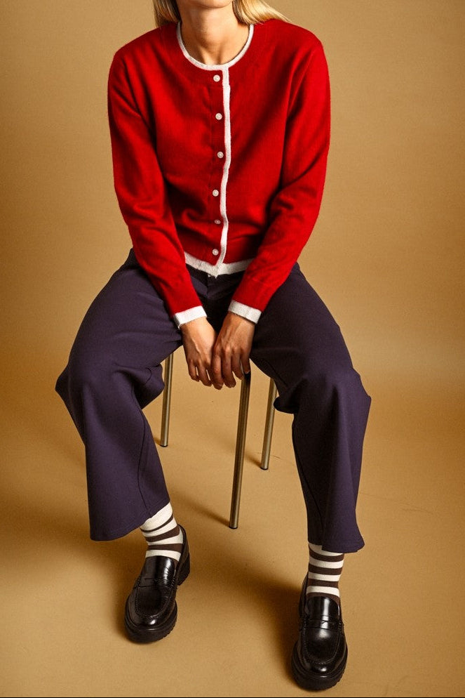 Bold Stripe Crew Socks worn with loafers and trousers