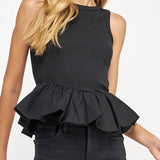 Renee Ribbed Knit Poplin Bubble Hem Top