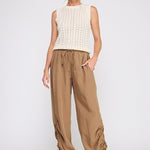 Marlow Drapey Twill High-Waist Jogger mocha scrunch leg detail