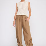 Marlow Drapey Twill High-Waist Jogger mocha scrunch leg detail