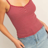 Striped Snap-Button Henley Cami Top