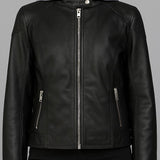 Robin Hooded Faux Leather Moto Jacket