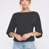 Isla Double Knit Angel Sleeve Cinch Top black front