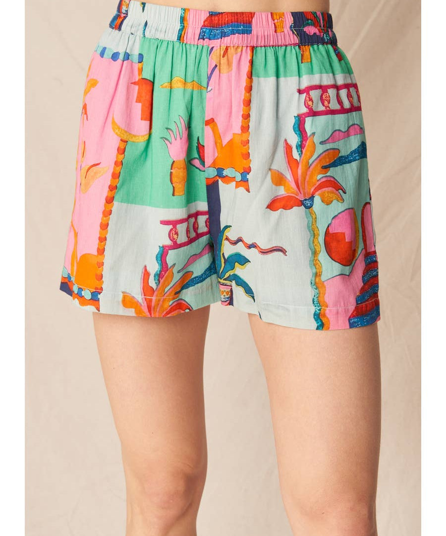 Abby Printed Elastic Waistband Shorts - MTT Collective