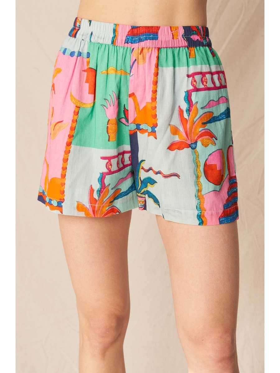 Abby Printed Elastic Waistband Shorts - MTT Collective