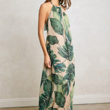 Vesper Beaded Halter Dress in Resort Palm, side
