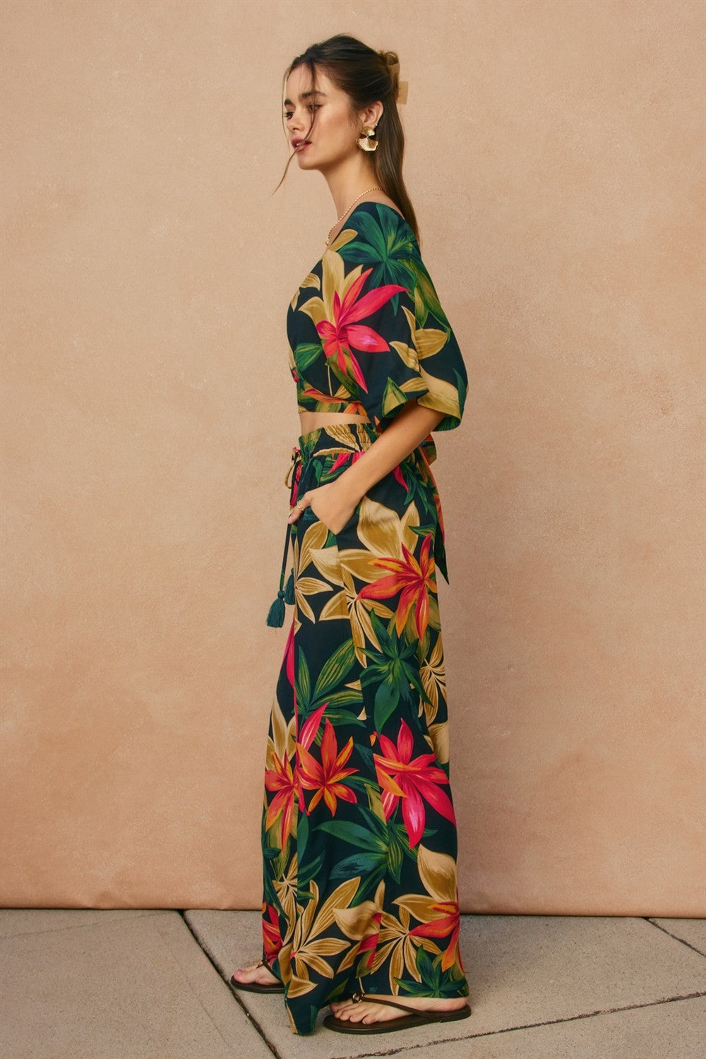 Rowan Printed Surplice Top in Midnight Paradise, side