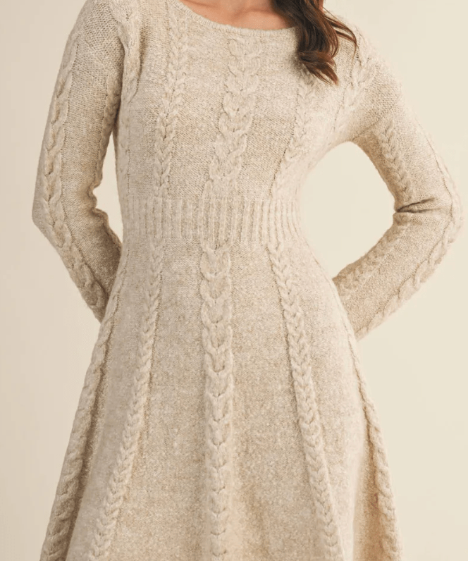 Addison Cable Flare Sweater Dress - MTT Collective