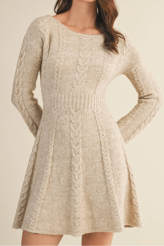 Addison Cable Flare Sweater Dress - MTT Collective