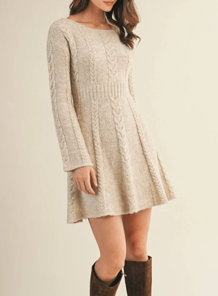 Addison Cable Flare Sweater Dress - MTT Collective