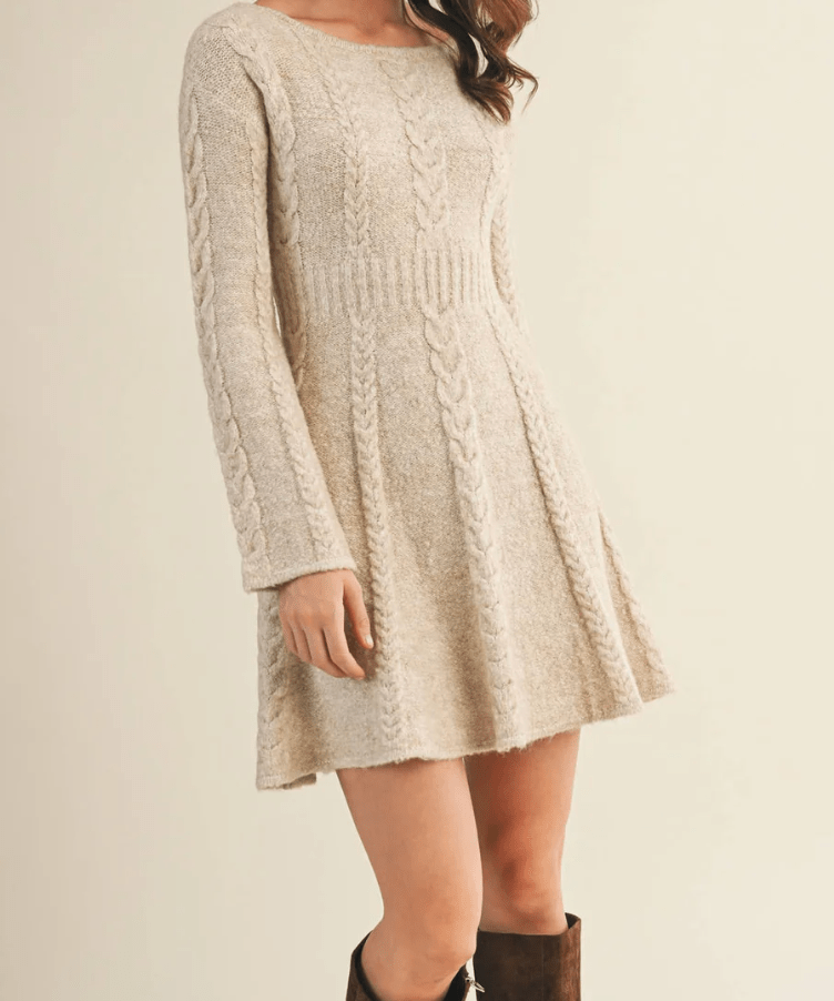 Addison Cable Flare Sweater Dress - MTT Collective