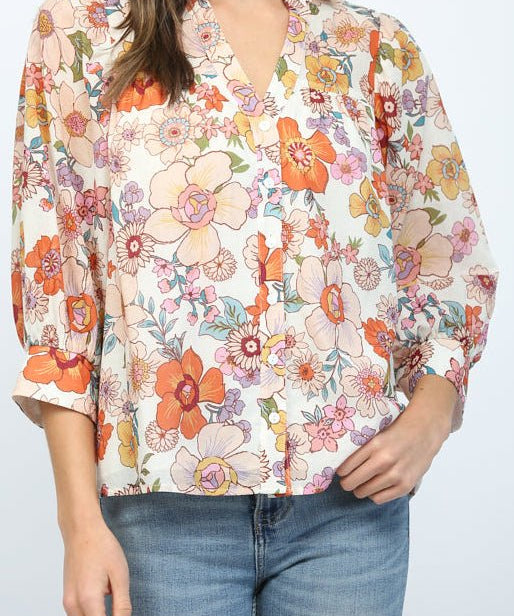 Adele Ruffled High Neck Button Down Blouse - MTT Collective