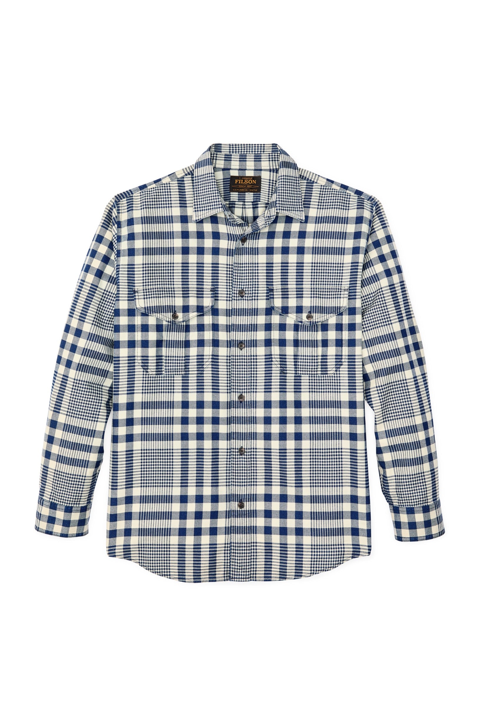 Filson Lightweight Alaskan Guide Shirt Indigo Multicolor Plaid flat lay front