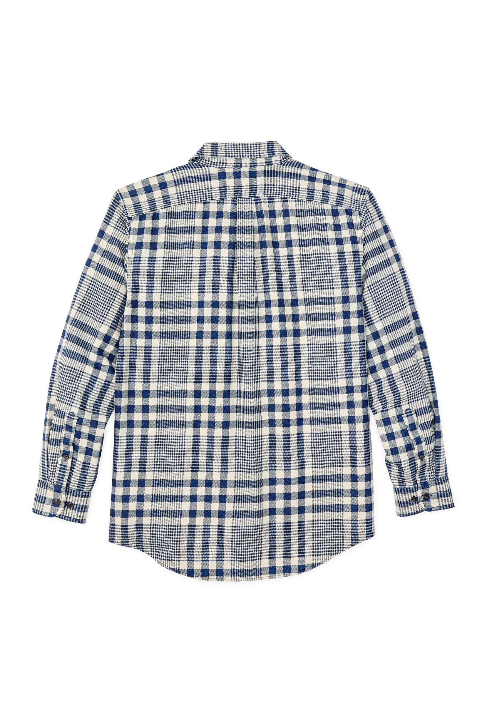 Filson Lightweight Alaskan Guide Shirt Indigo Multicolor Plaid flat lay back