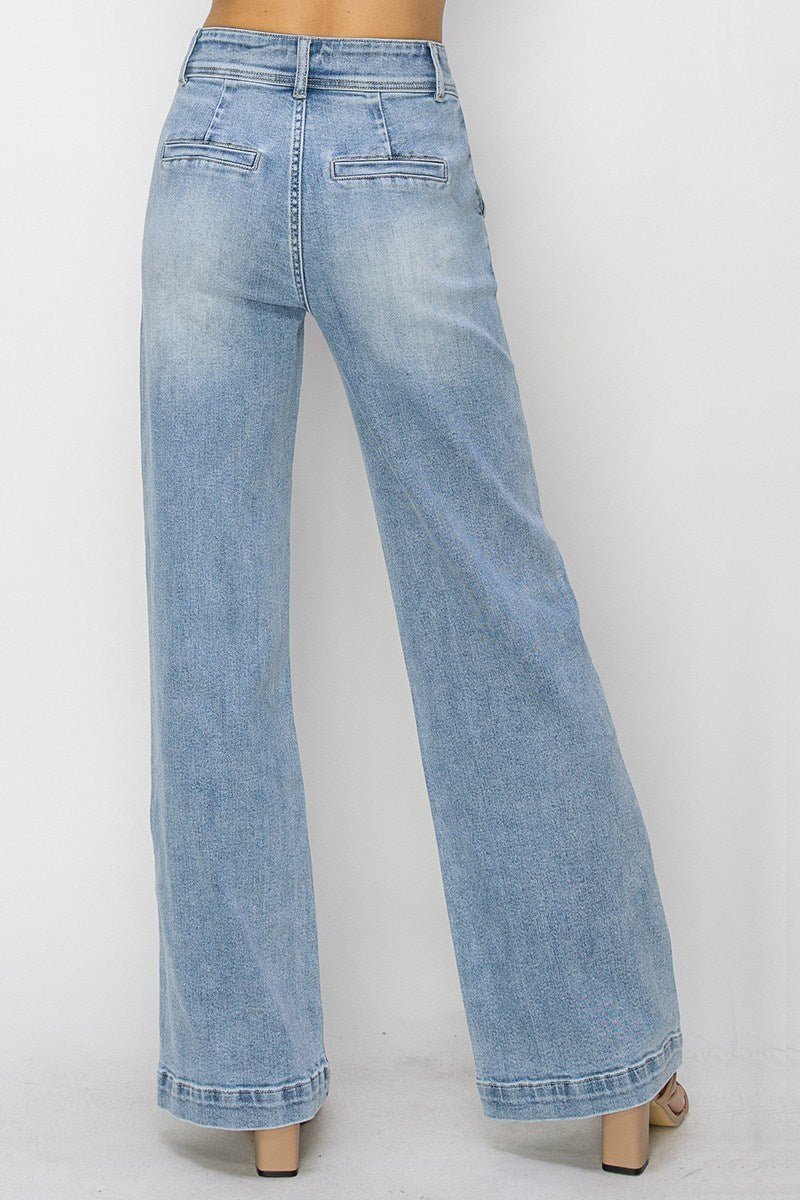 Alexis Double Button High Rise Wide Leg Jeans - MTT Collective