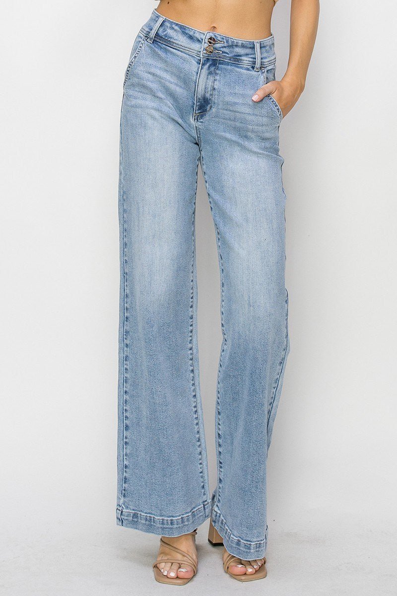 Alexis Double Button High Rise Wide Leg Jeans - MTT Collective