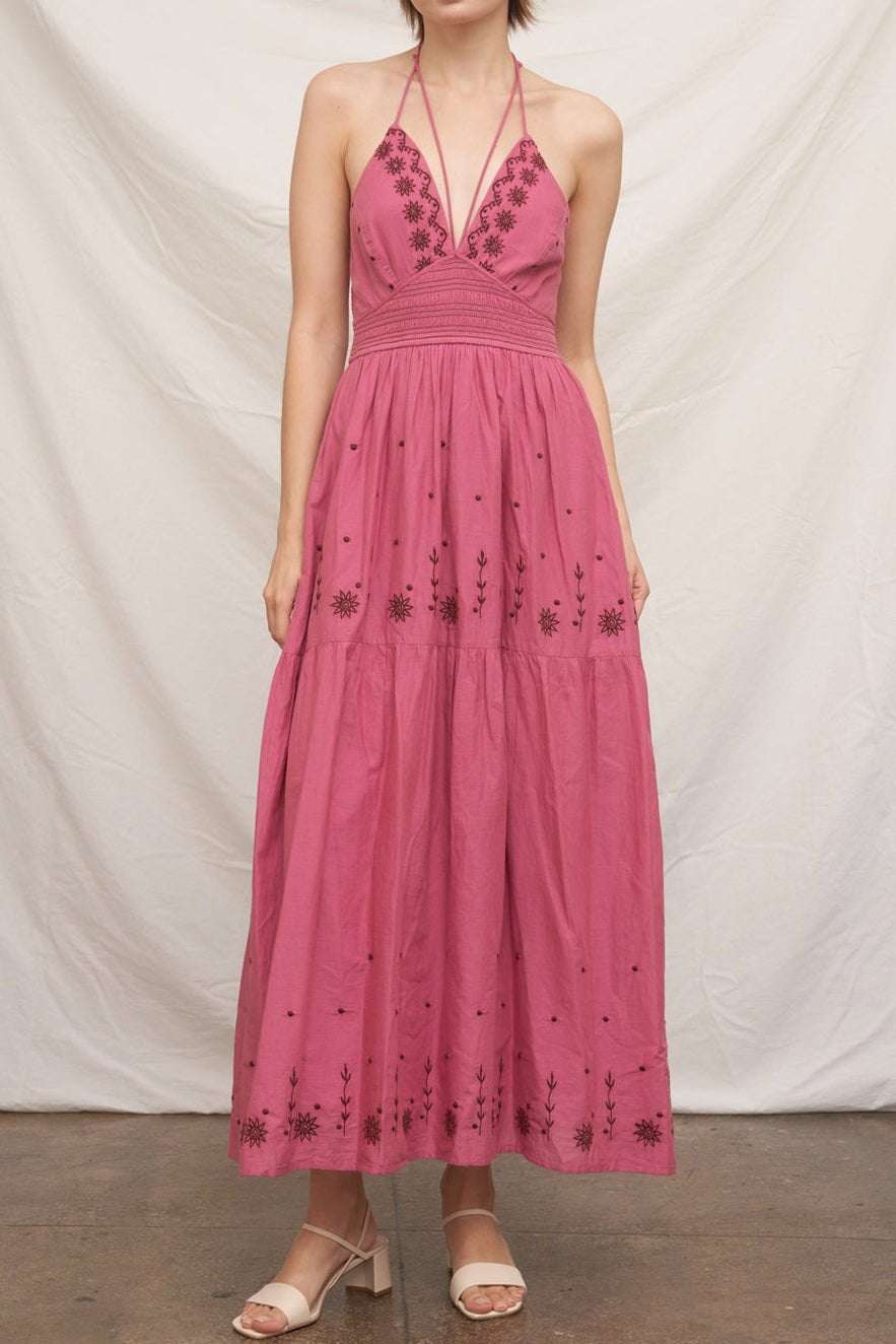 Alice Strappy Halter Embroidered Midi Dress - MTT Collective