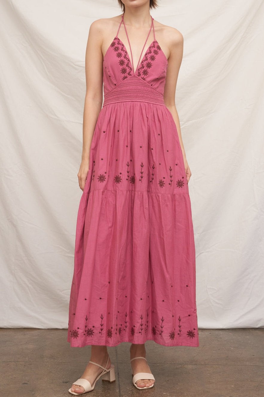 Alice Strappy Halter Embroidered Midi Dress - MTT Collective