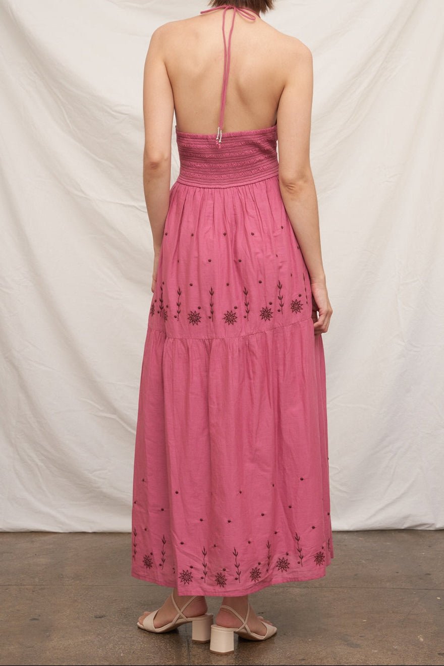 Alice Strappy Halter Embroidered Midi Dress - MTT Collective