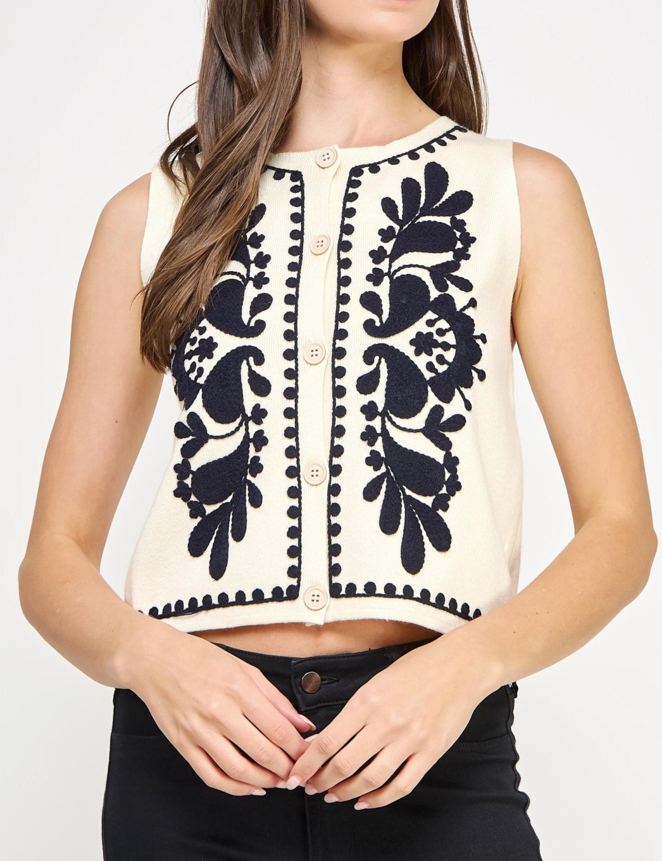 Amara Embroidered Knit Vest Top - MTT Collective