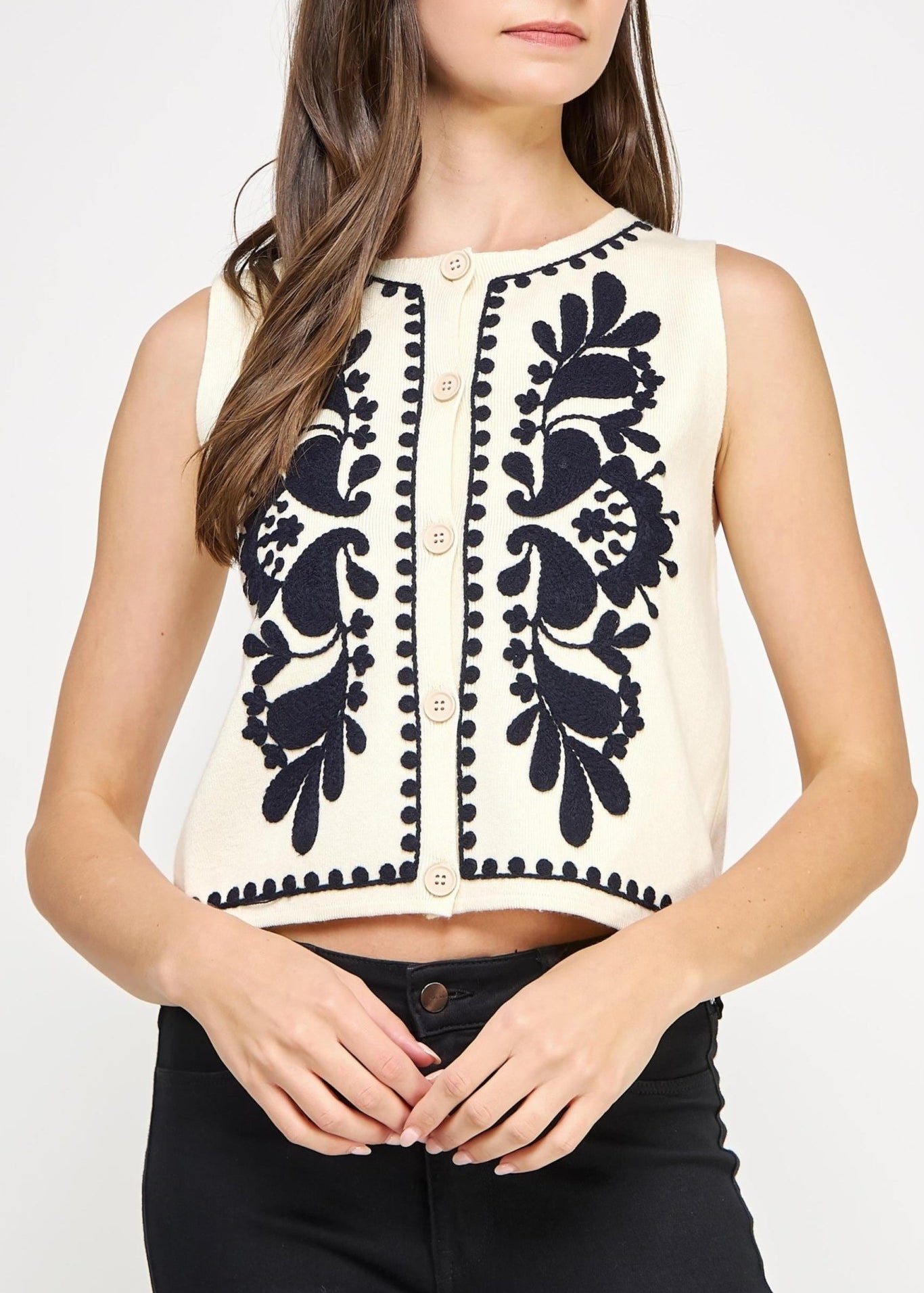 Amara Embroidered Knit Vest Top - MTT Collective