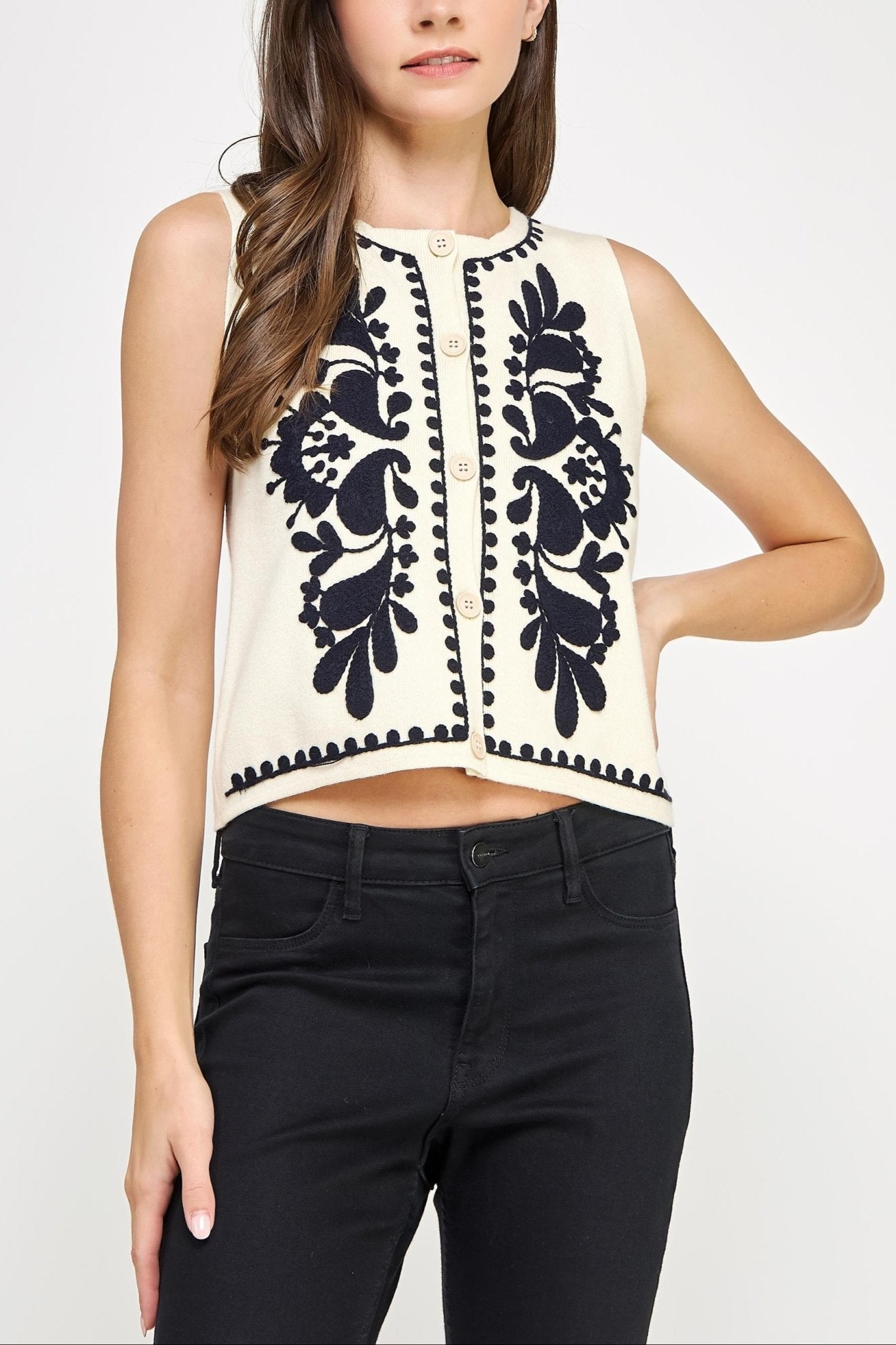 Amara Embroidered Knit Vest Top - MTT Collective