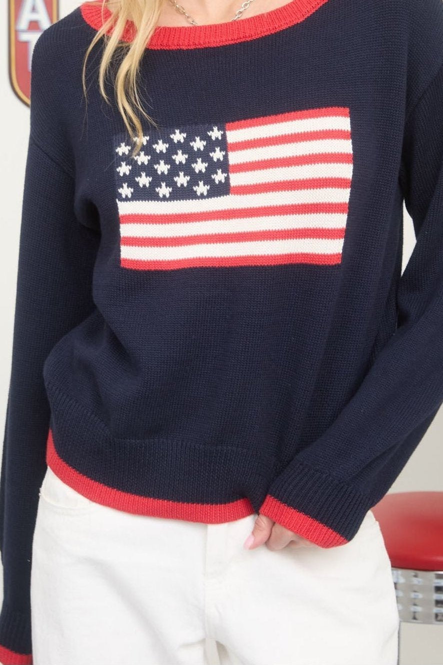 American Flag Knit Pullover Sweater - MTT Collective