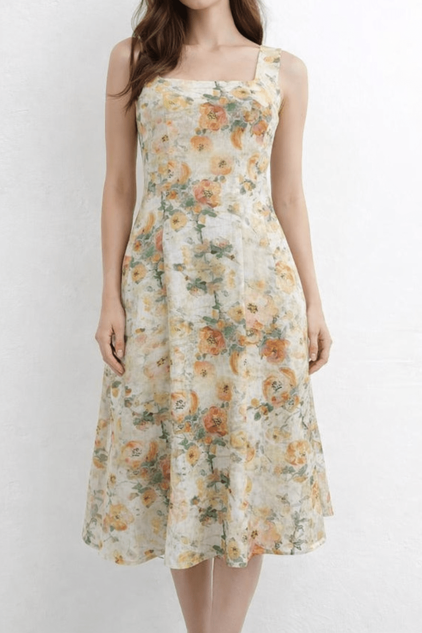 Anna Floral A - Line Midi Dress - MTT Collective