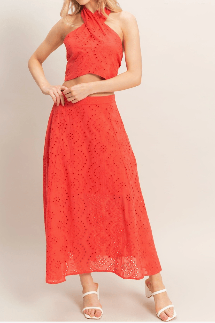 Annalise Eyelet Detailed Midi Skirt - MTT Collective