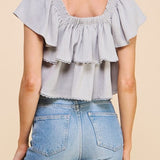 Tiered Linen Button Front Top